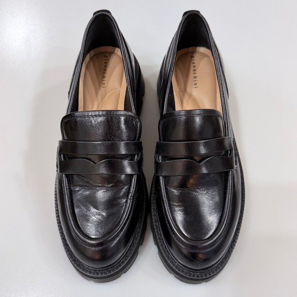 Gianni Bini Shoes - Gianni Bini Black Leather Lug Sole Penny Loafers - 7.5 Dark Academia Y2K Style